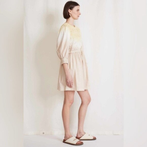 NWT APIECE APART ALDEA Smocked ORGANIC COTTON Ombre Dip Dye Mini‎ Dress MEDIUM - Picture 2 of 16